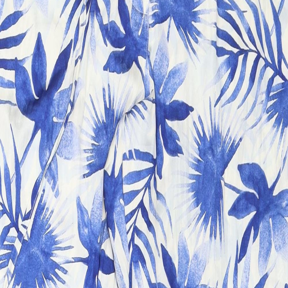 M&s Womens Blue Floral  Trousers  Size 16 L28 in