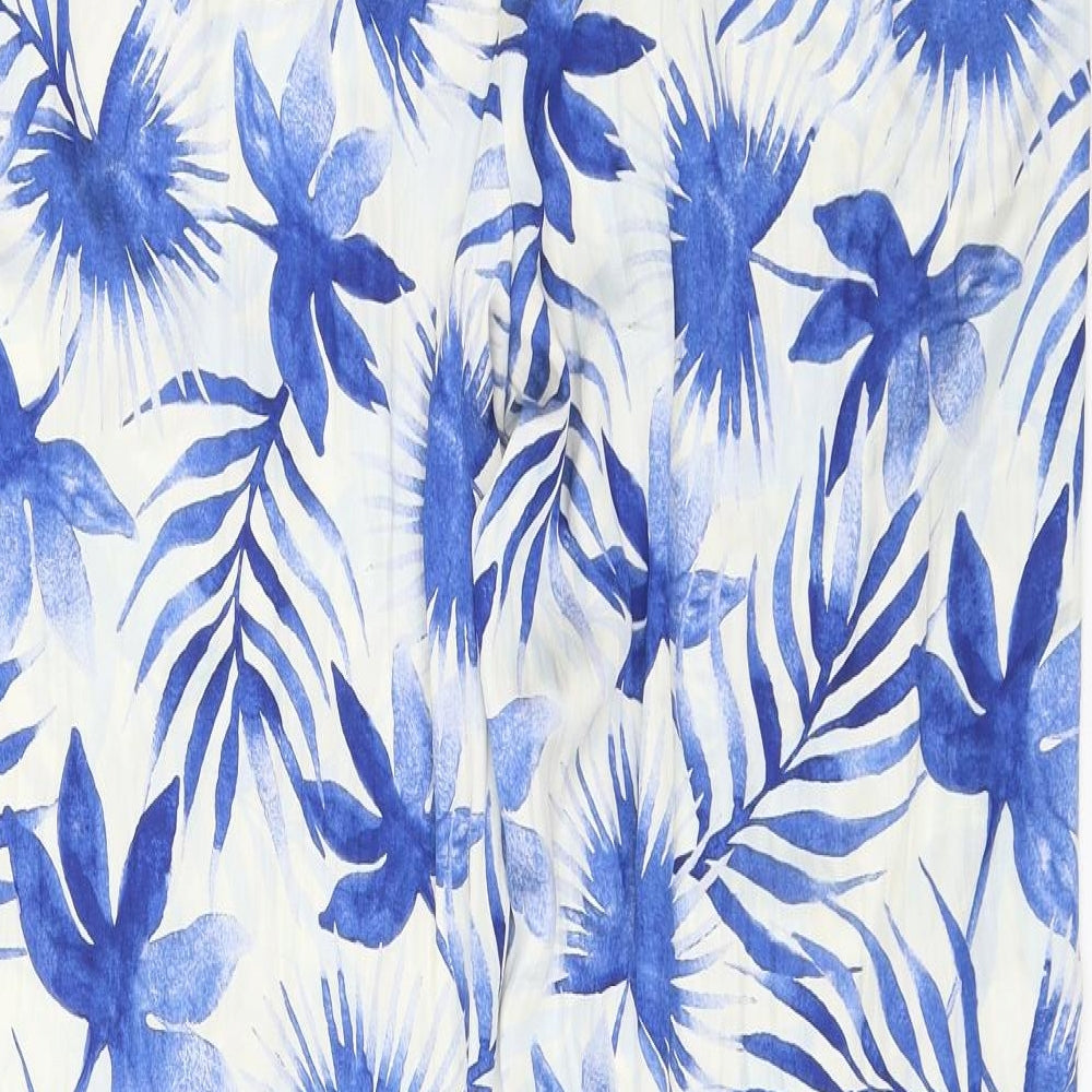 M&s Womens Blue Floral  Trousers  Size 16 L28 in