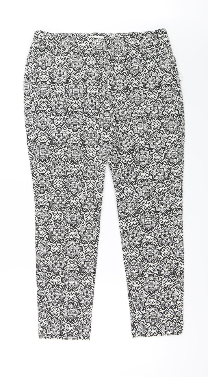 Monsoon Womens White Geometric Trousers Size 12 L25 in