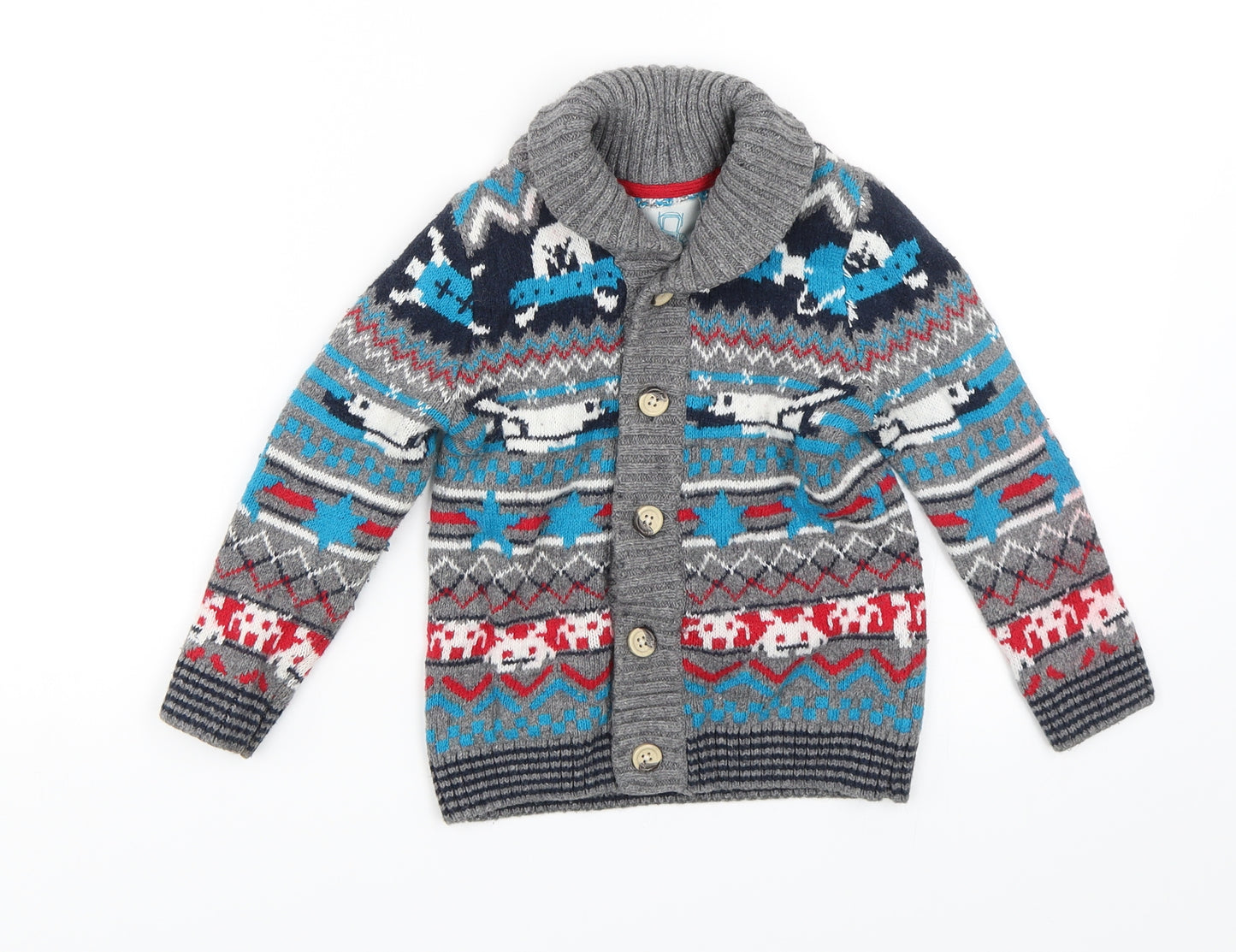 TU Boys Grey Geometric  Cardigan Jumper Size 2-3 Years