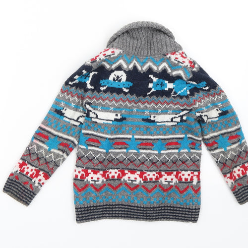 TU Boys Grey Geometric  Cardigan Jumper Size 2-3 Years