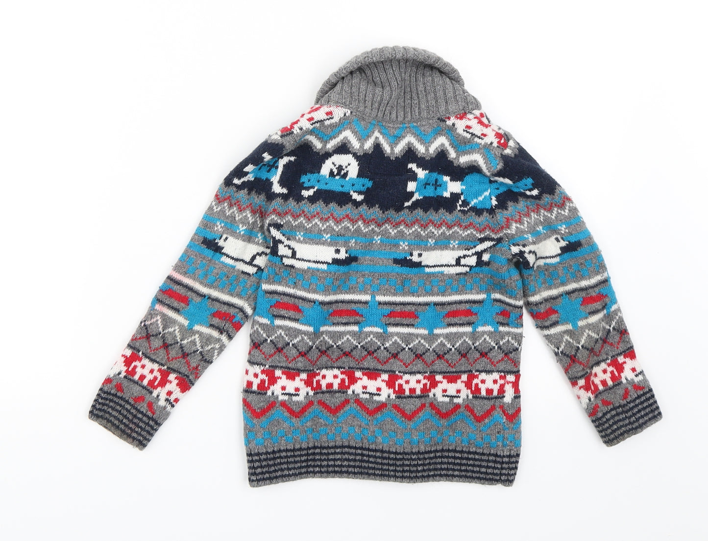 TU Boys Grey Geometric  Cardigan Jumper Size 2-3 Years