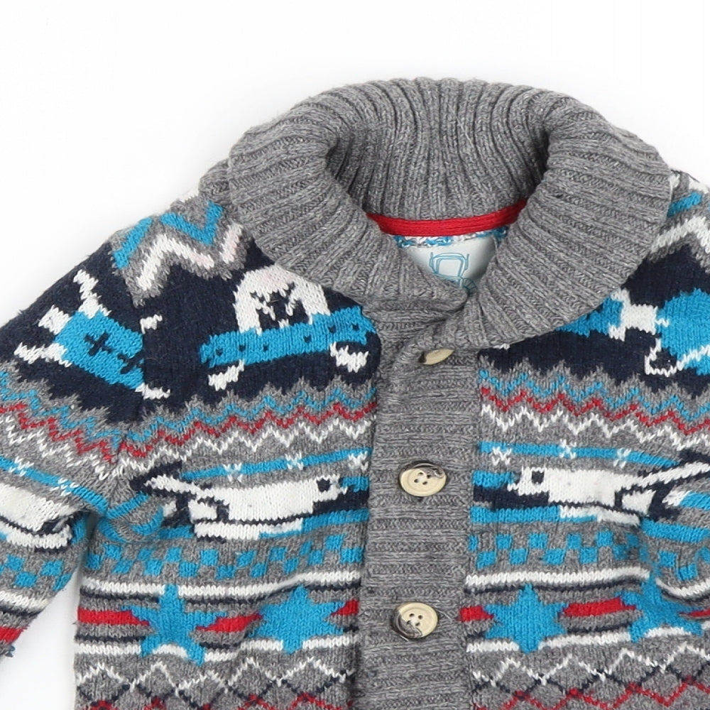 TU Boys Grey Geometric  Cardigan Jumper Size 2-3 Years