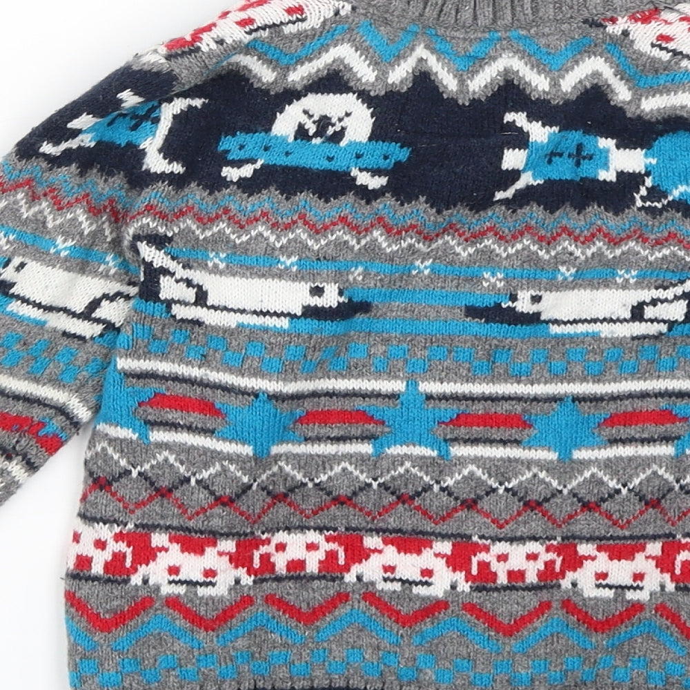 TU Boys Grey Geometric  Cardigan Jumper Size 2-3 Years