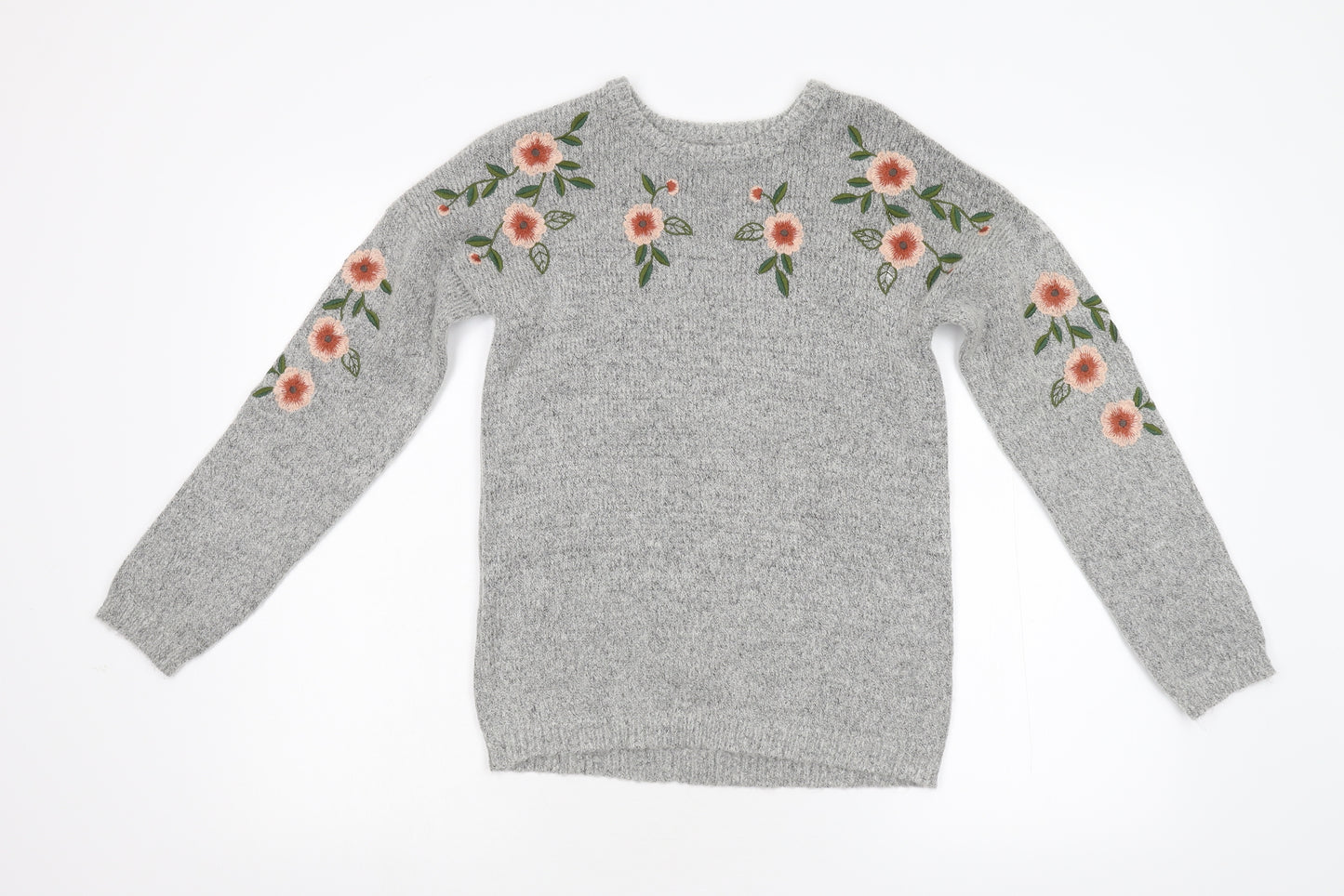 Primark Girls Grey Floral Knit Pullover Jumper Size 11-12 Years