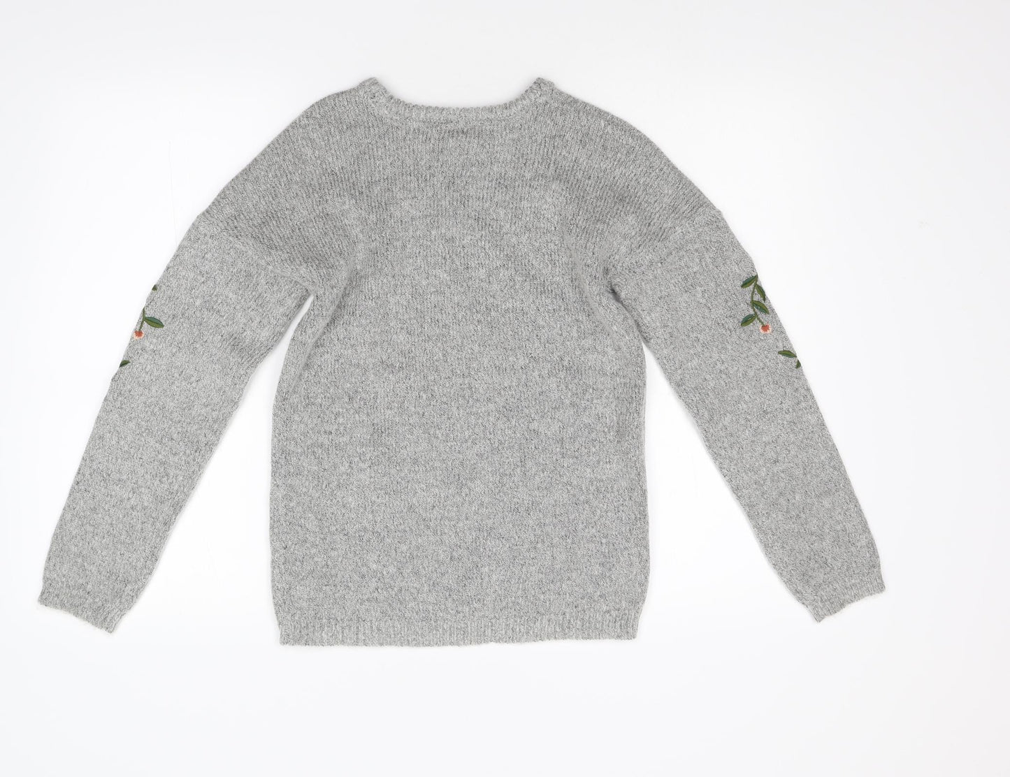 Primark Girls Grey Floral Knit Pullover Jumper Size 11-12 Years