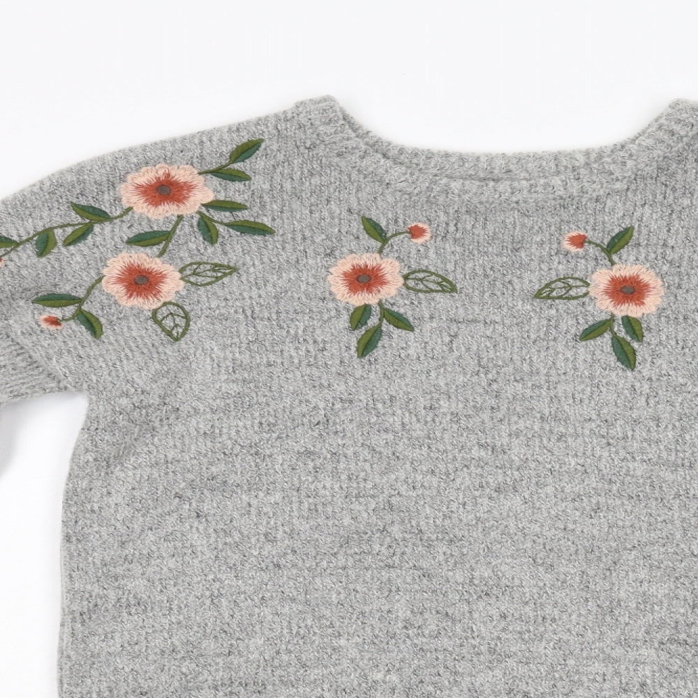 Primark Girls Grey Floral Knit Pullover Jumper Size 11-12 Years