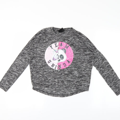 YD Girls Grey   Pullover Jumper Size 8-9 Years  - Reversible sequins