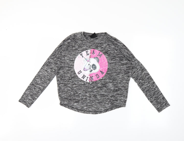 YD Girls Grey   Pullover Jumper Size 8-9 Years  - Reversible sequins