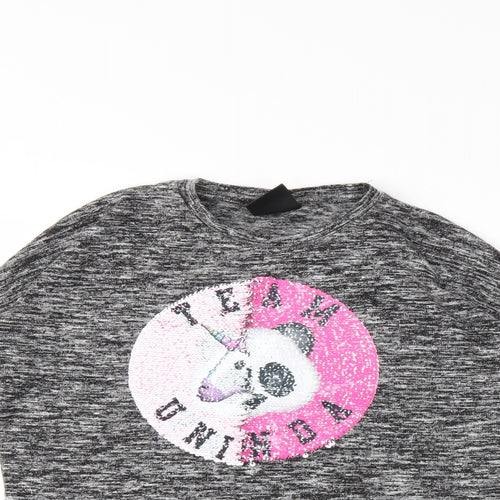 YD Girls Grey   Pullover Jumper Size 8-9 Years  - Reversible sequins