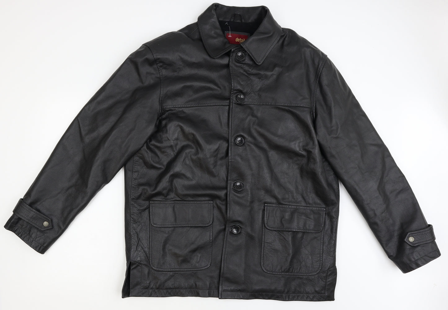 detail leather Mens Black   Biker Coat Size L