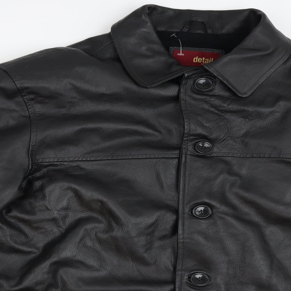 detail leather Mens Black   Biker Coat Size L