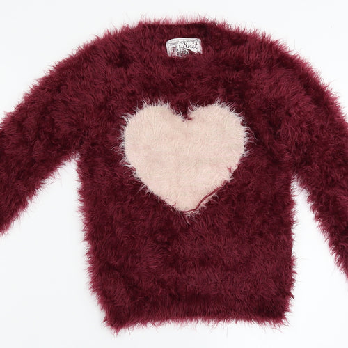 TU Girls Red   Pullover Jumper Size 6 Years  - heart, fuzzy