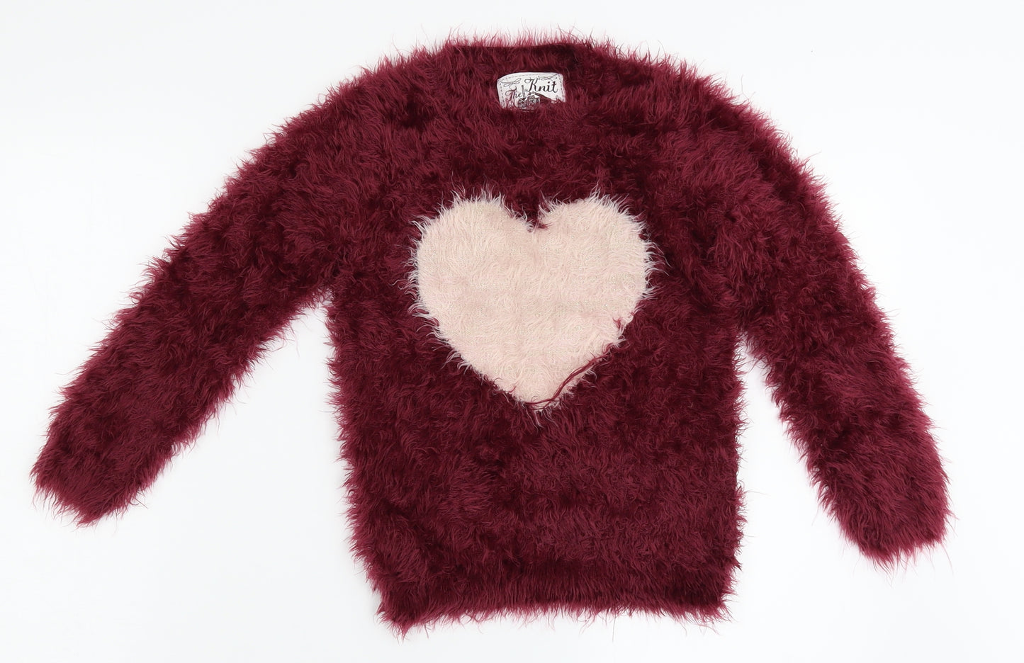 TU Girls Red   Pullover Jumper Size 6 Years  - heart, fuzzy