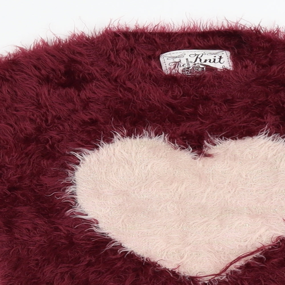 TU Girls Red   Pullover Jumper Size 6 Years  - heart, fuzzy