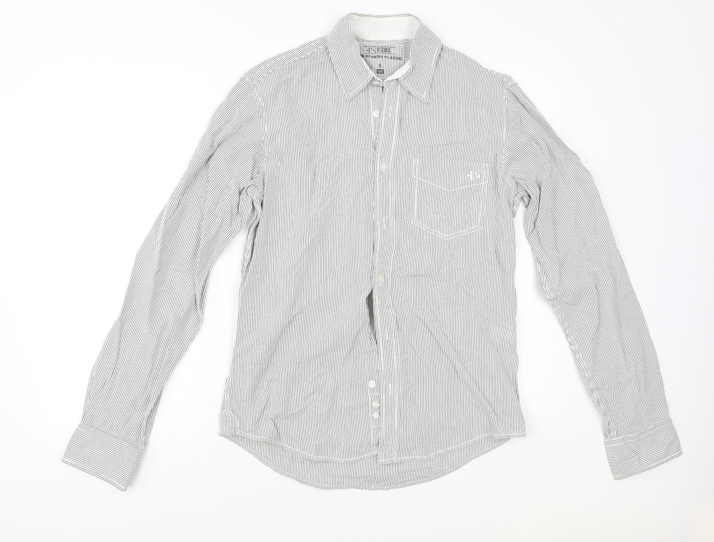 FNDM Mens Grey Striped   Button-Up Size S