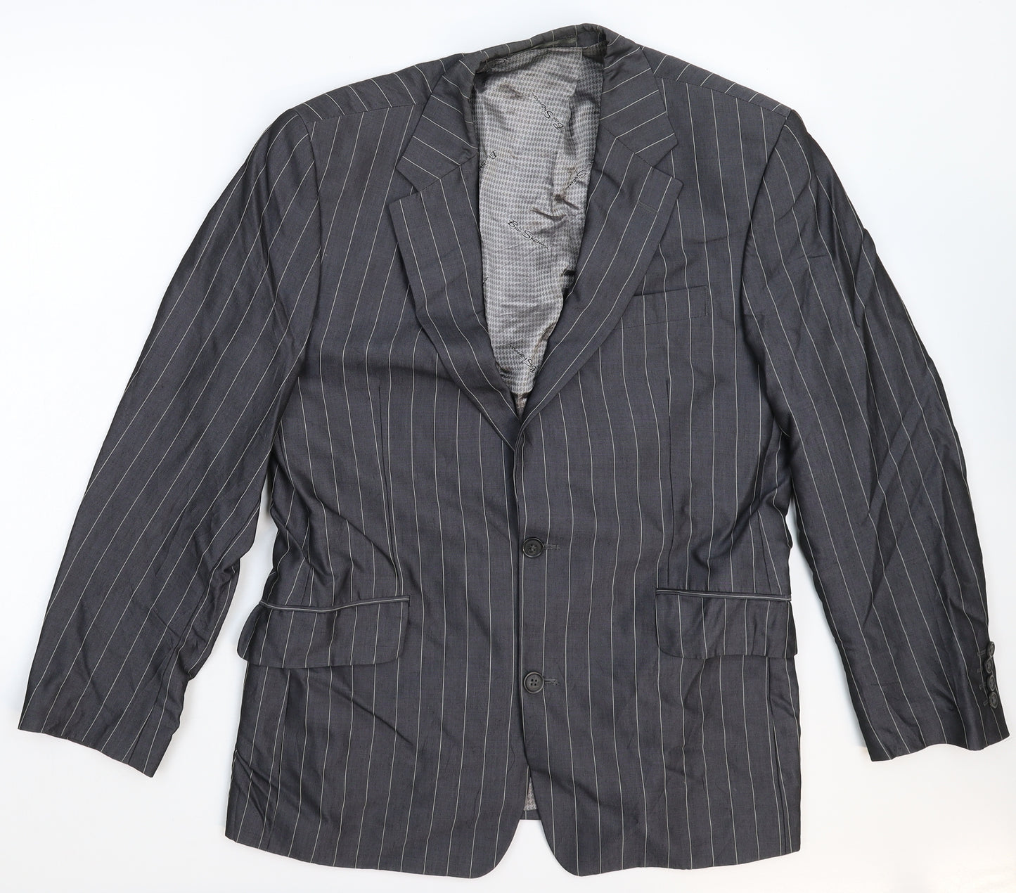 Ben Sherman Mens Grey Striped  Jacket Suit Jacket Size 40