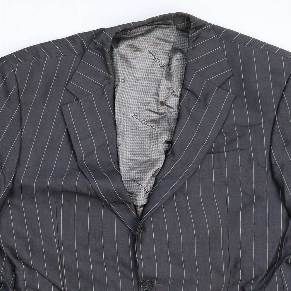 Ben Sherman Mens Grey Striped  Jacket Suit Jacket Size 40