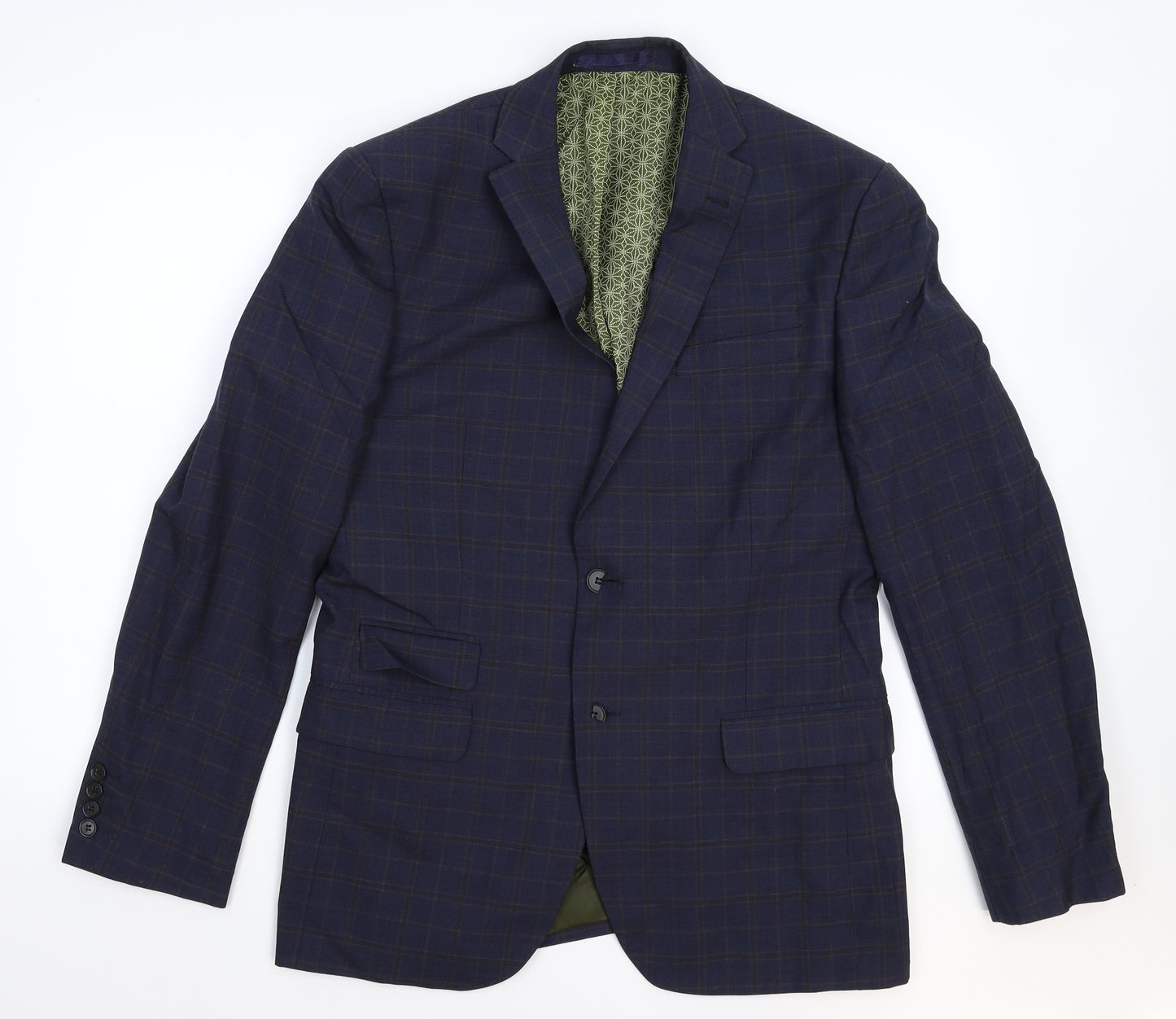 Racing Green Mens Blue Check  Jacket Suit Jacket Size 40