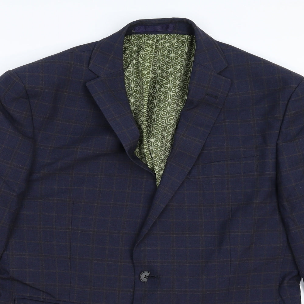 Racing Green Mens Blue Check  Jacket Suit Jacket Size 40