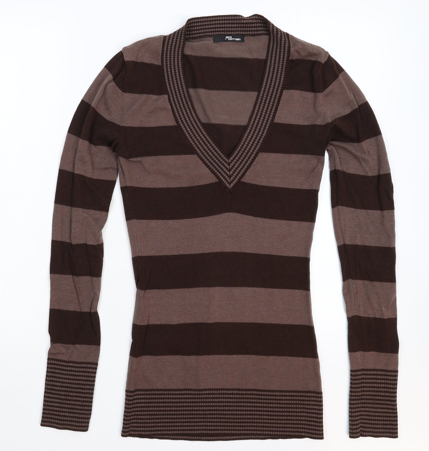 Jane Norman Womens Grey Striped Knit Pullover Jumper Size 8
