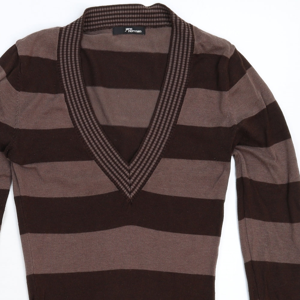 Jane Norman Womens Grey Striped Knit Pullover Jumper Size 8