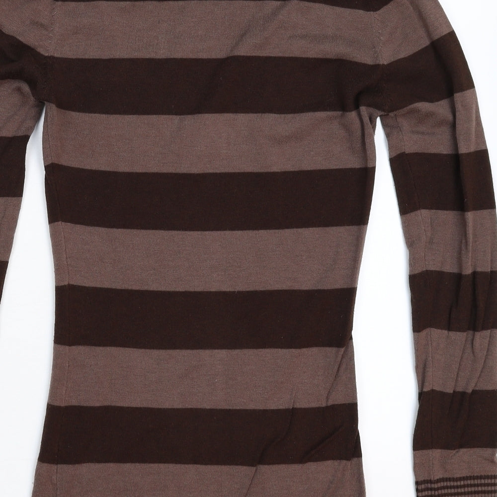 Jane Norman Womens Grey Striped Knit Pullover Jumper Size 8