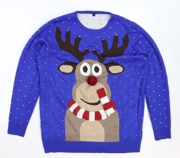 Saxnet Mens Blue Knit Pullover Jumper Size S - Christmas
