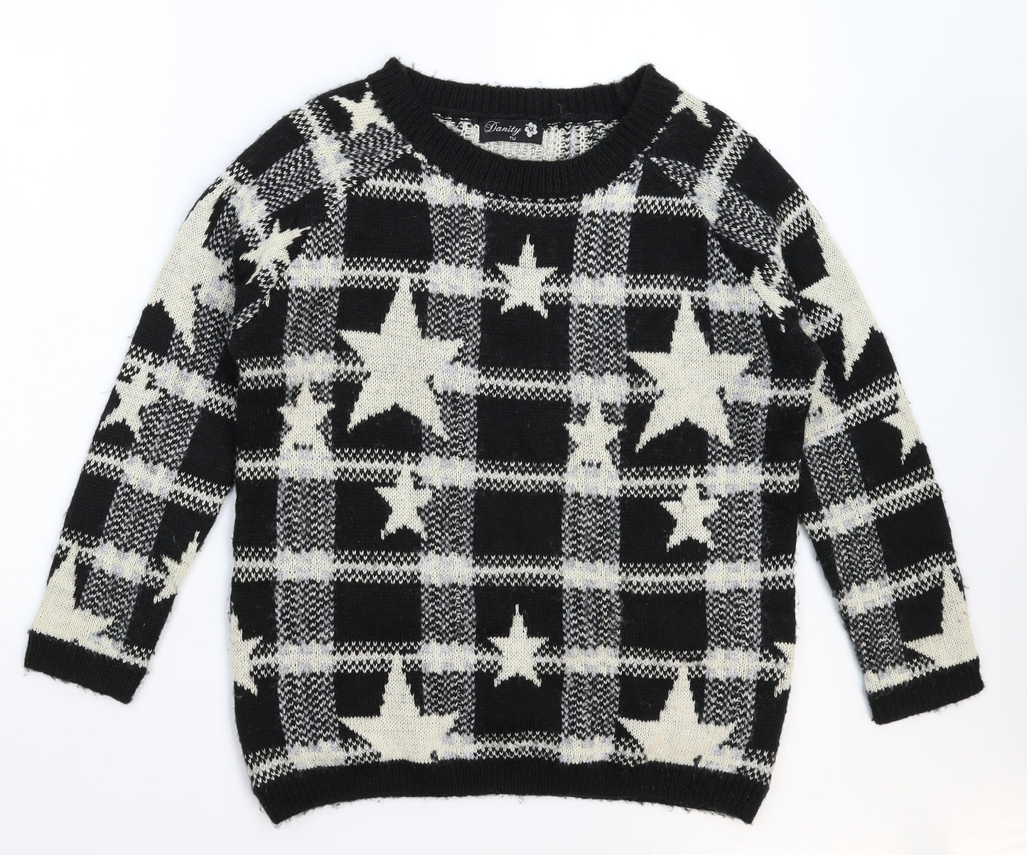 Danity Womens Black Geometric Knit Pullover Jumper Size L