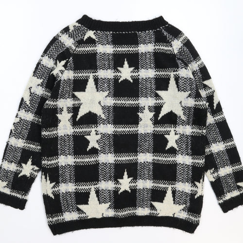 Danity Womens Black Geometric Knit Pullover Jumper Size L