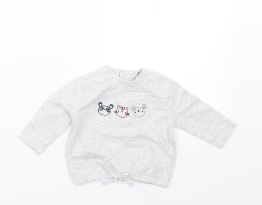 Front view of Very girls’ grey jumper, size 0-3, months