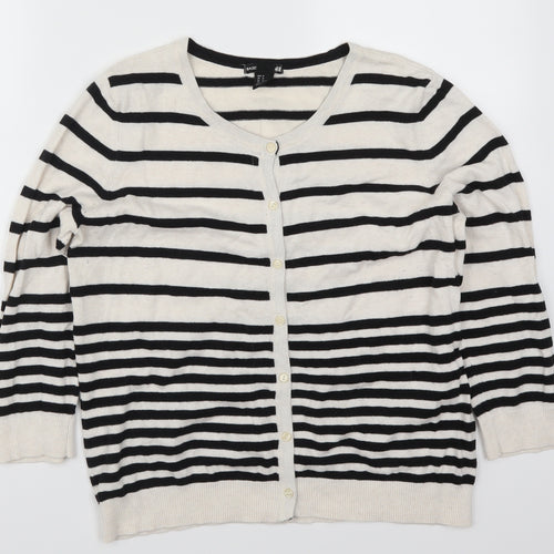 H&M Womens White Striped  Cardigan Jumper Size M