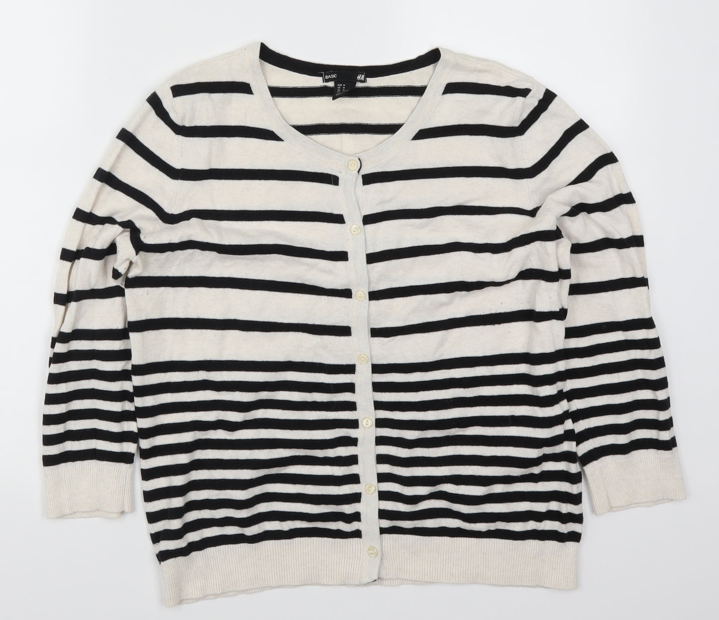 H&M Womens White Striped  Cardigan Jumper Size M