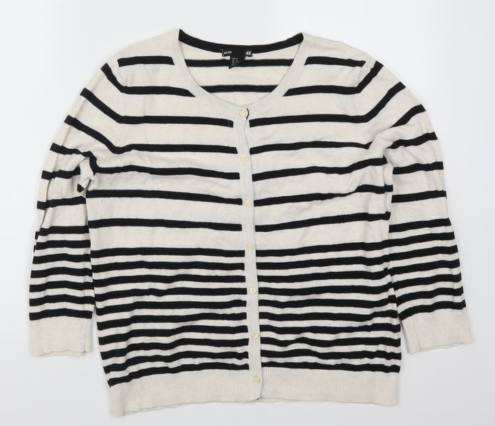 H&M Womens White Striped  Cardigan Jumper Size M