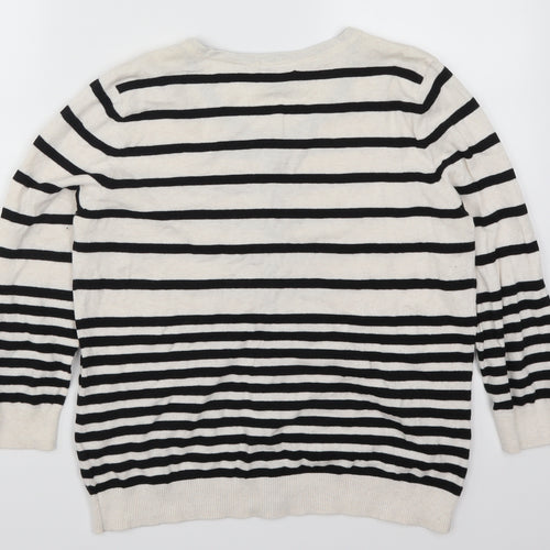 H&M Womens White Striped  Cardigan Jumper Size M