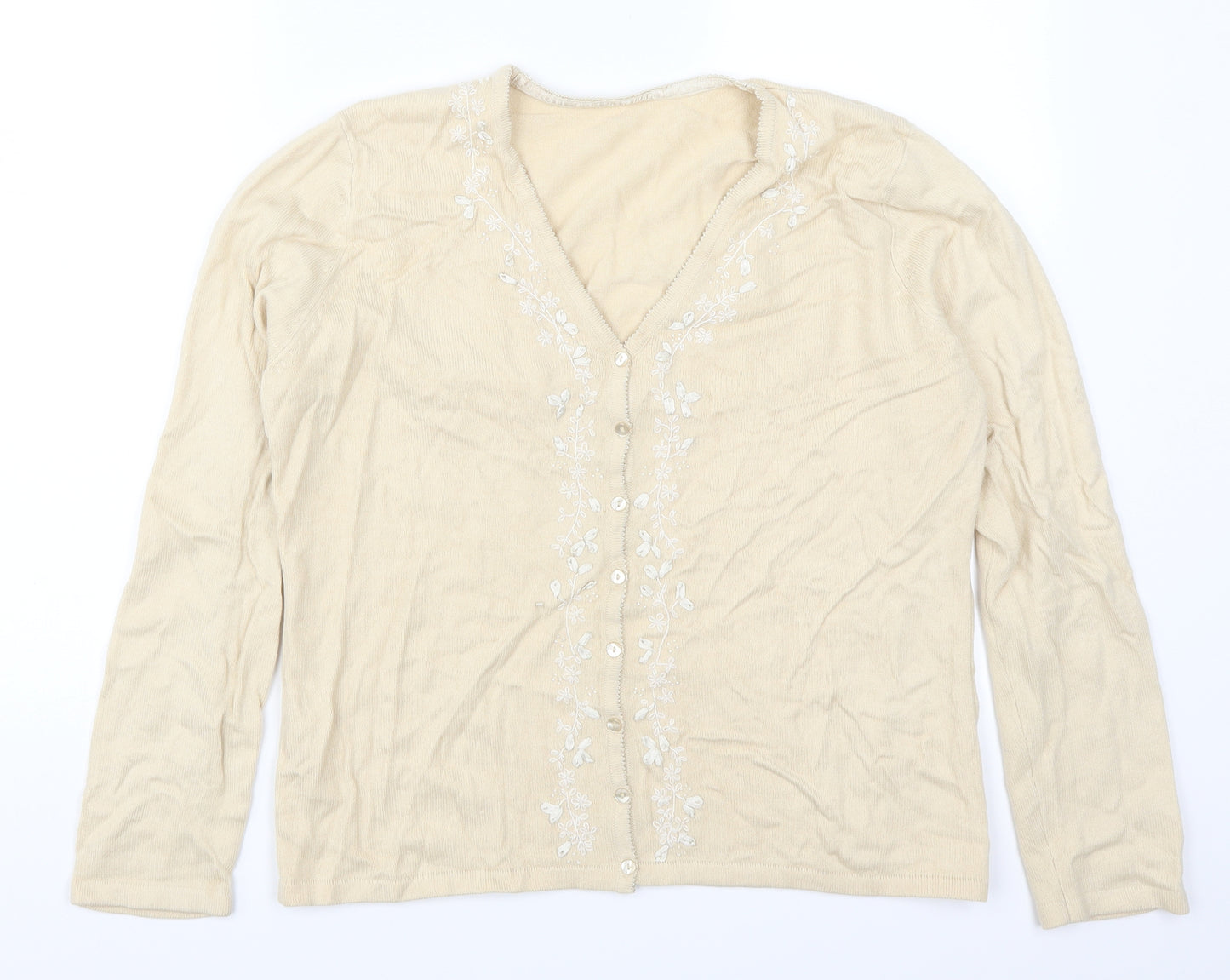 BHS Womens Beige   Cardigan Jumper Size 14  - Embroidered Flowers