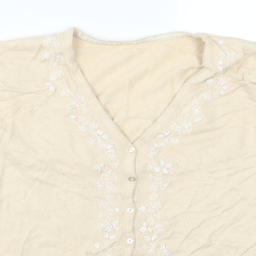 BHS Womens Beige   Cardigan Jumper Size 14  - Embroidered Flowers