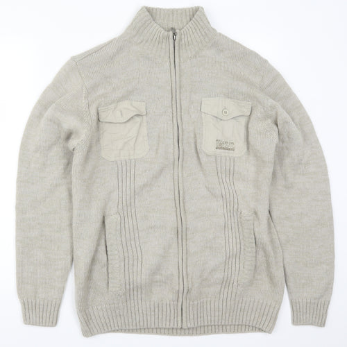 Atlas Mens Beige   Full Zip Jumper Size M