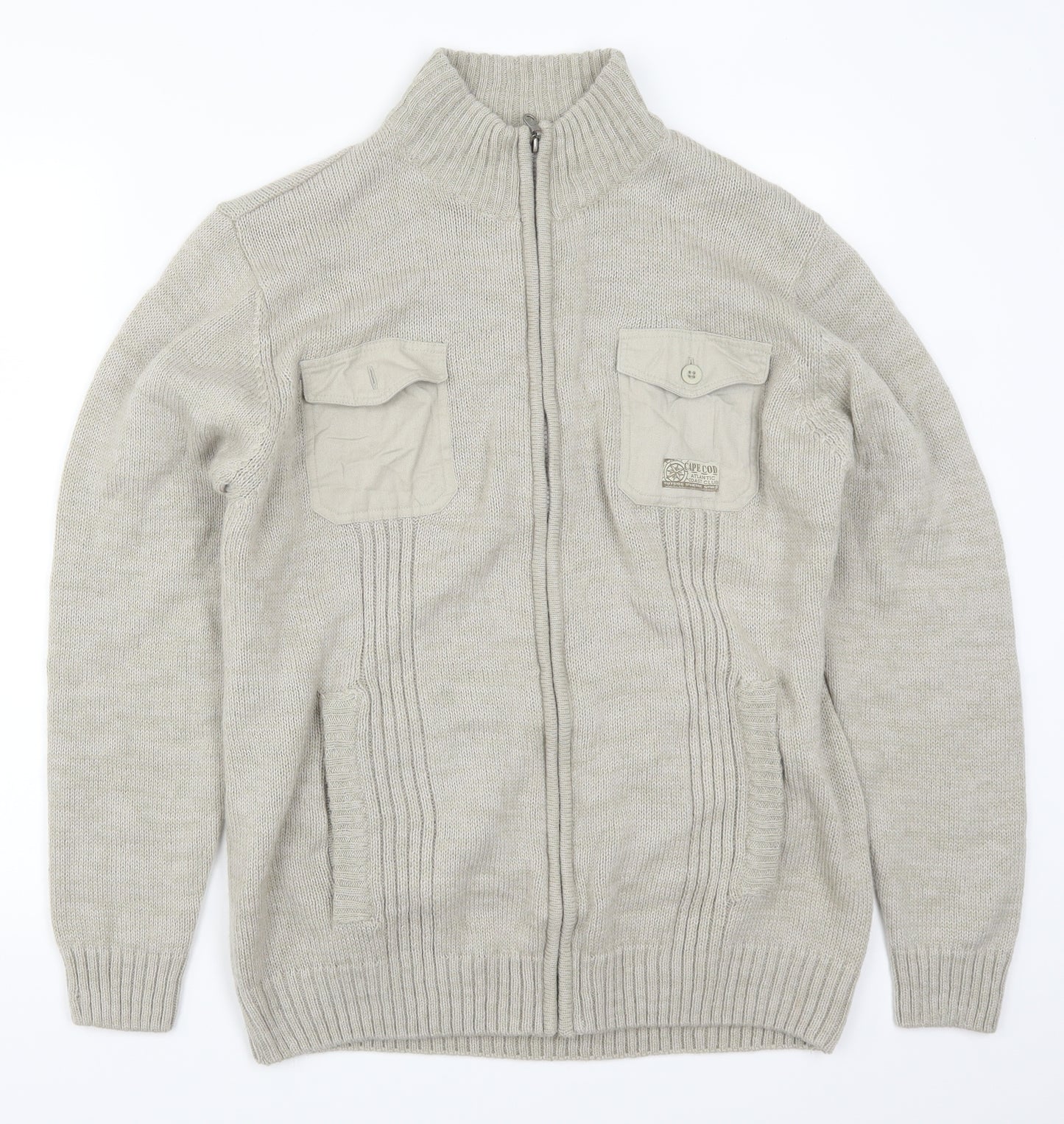 Atlas Mens Beige   Full Zip Jumper Size M