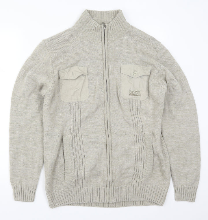 Atlas Mens Beige   Full Zip Jumper Size M