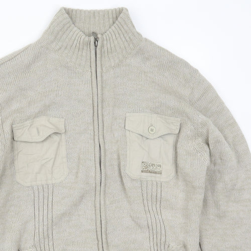 Atlas Mens Beige   Full Zip Jumper Size M