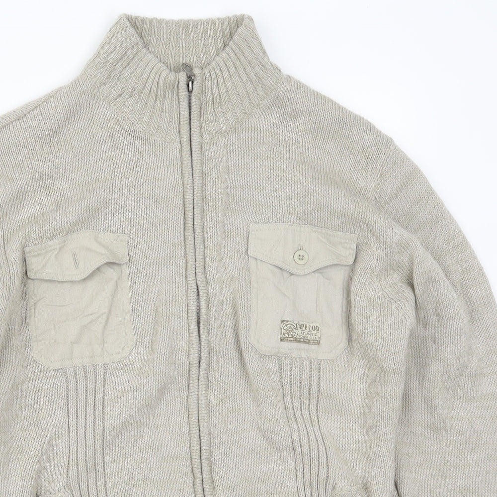 Atlas Mens Beige   Full Zip Jumper Size M