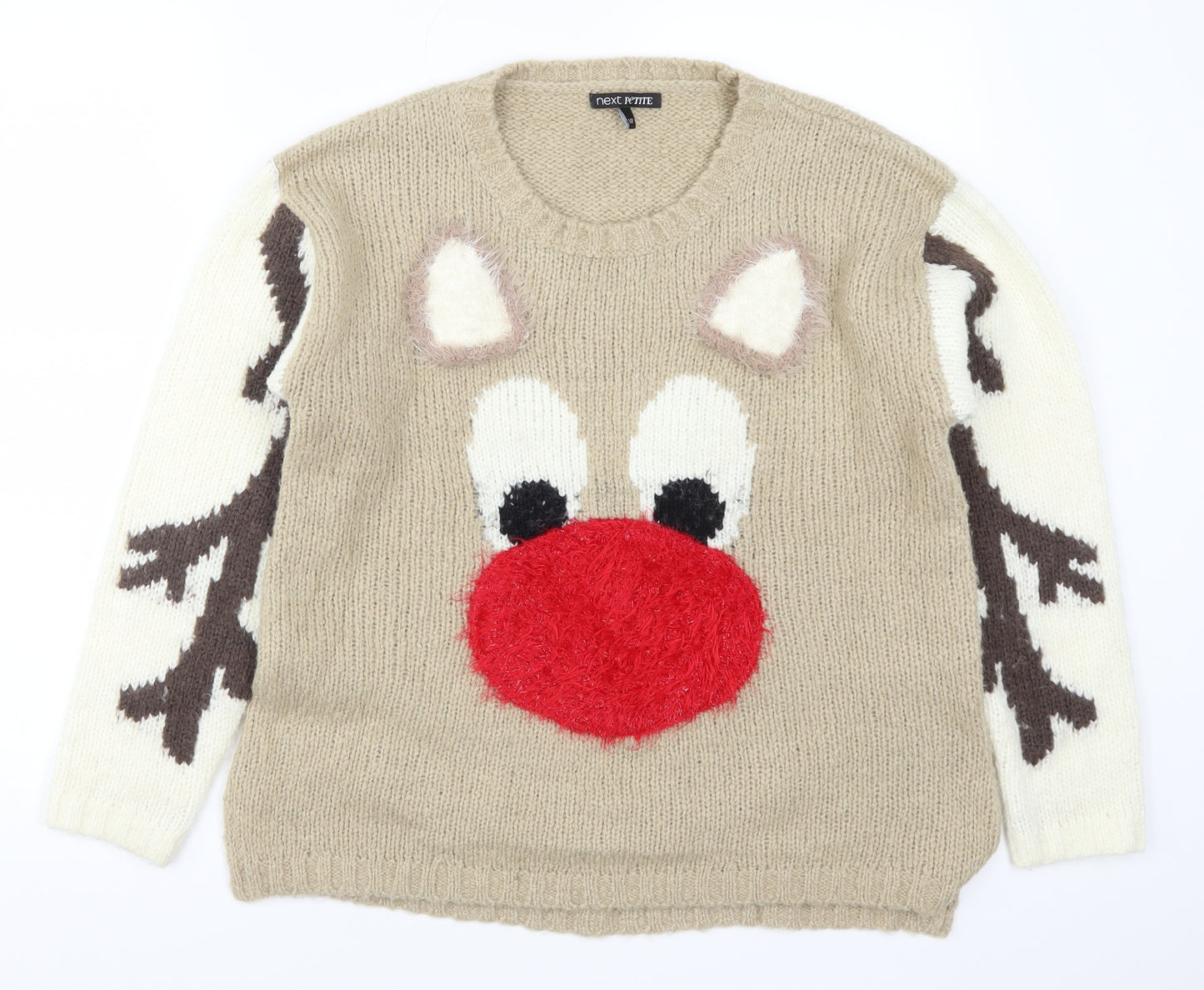 NEXT Womens Beige  Knit Pullover Jumper Size 14  - Rudolph Christmas