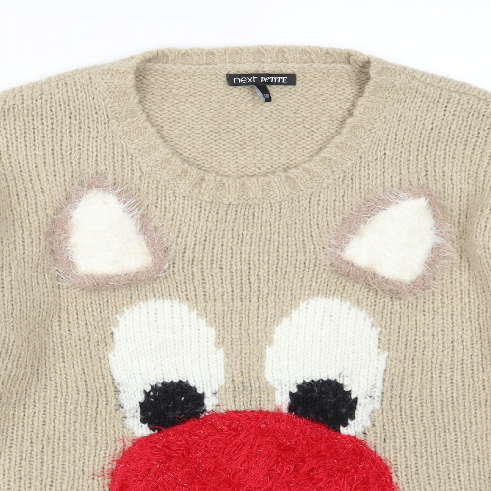NEXT Womens Beige  Knit Pullover Jumper Size 14  - Rudolph Christmas