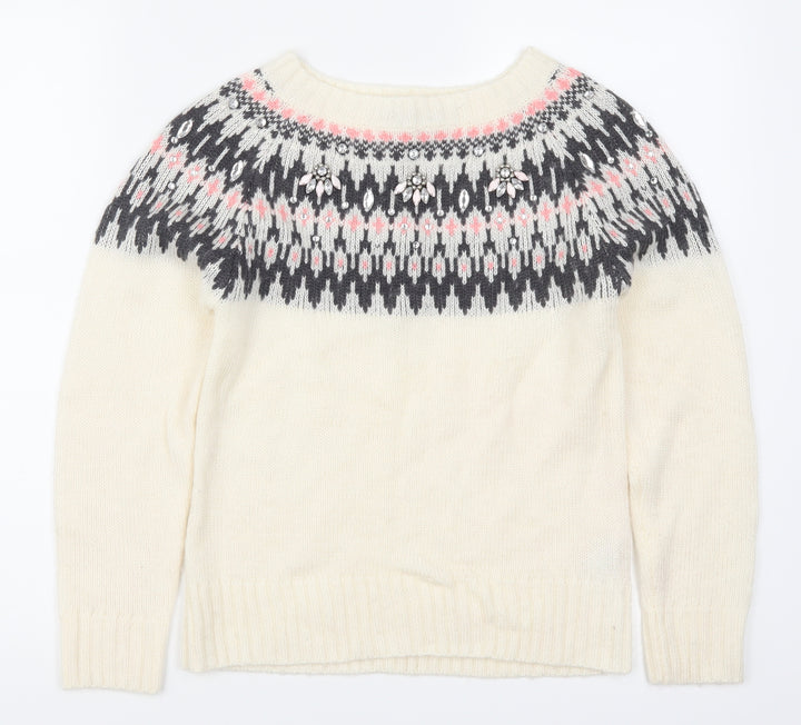 Dorothy Perkins Womens Beige Geometric  Pullover Jumper Size 4