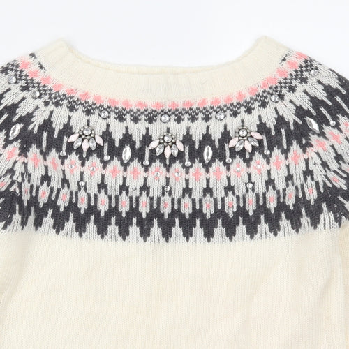 Dorothy Perkins Womens Beige Geometric  Pullover Jumper Size 4