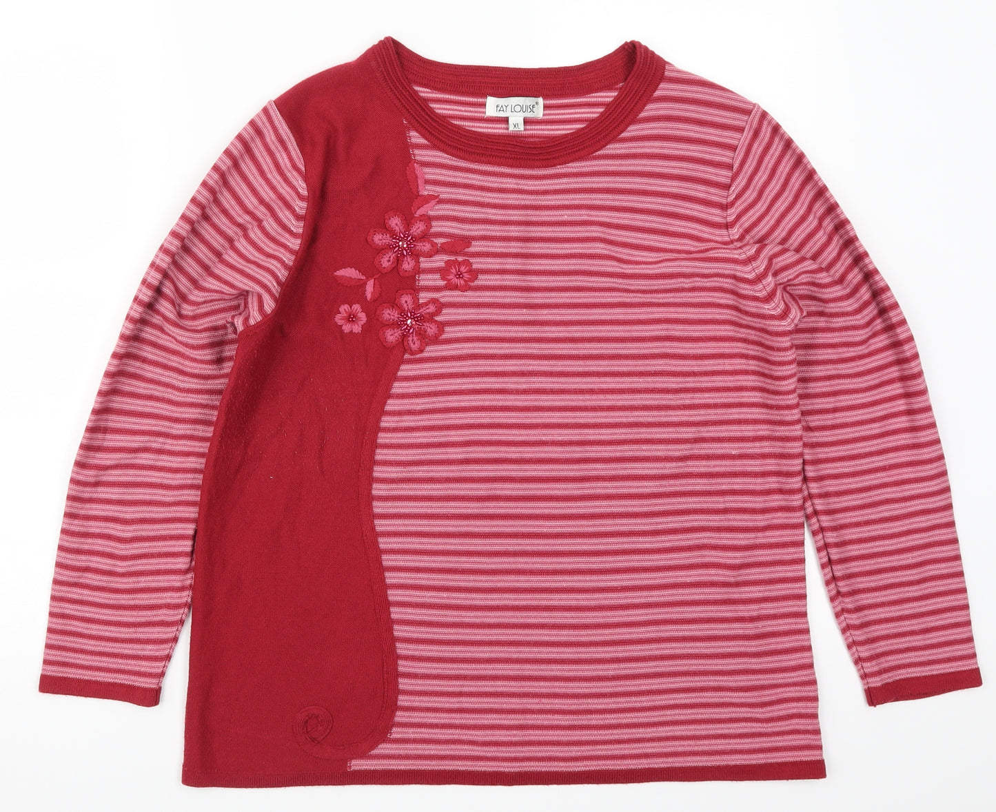 Fay Louise Womens Pink Striped  Pullover Jumper Size XL