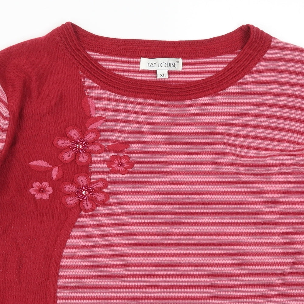 Fay Louise Womens Pink Striped  Pullover Jumper Size XL