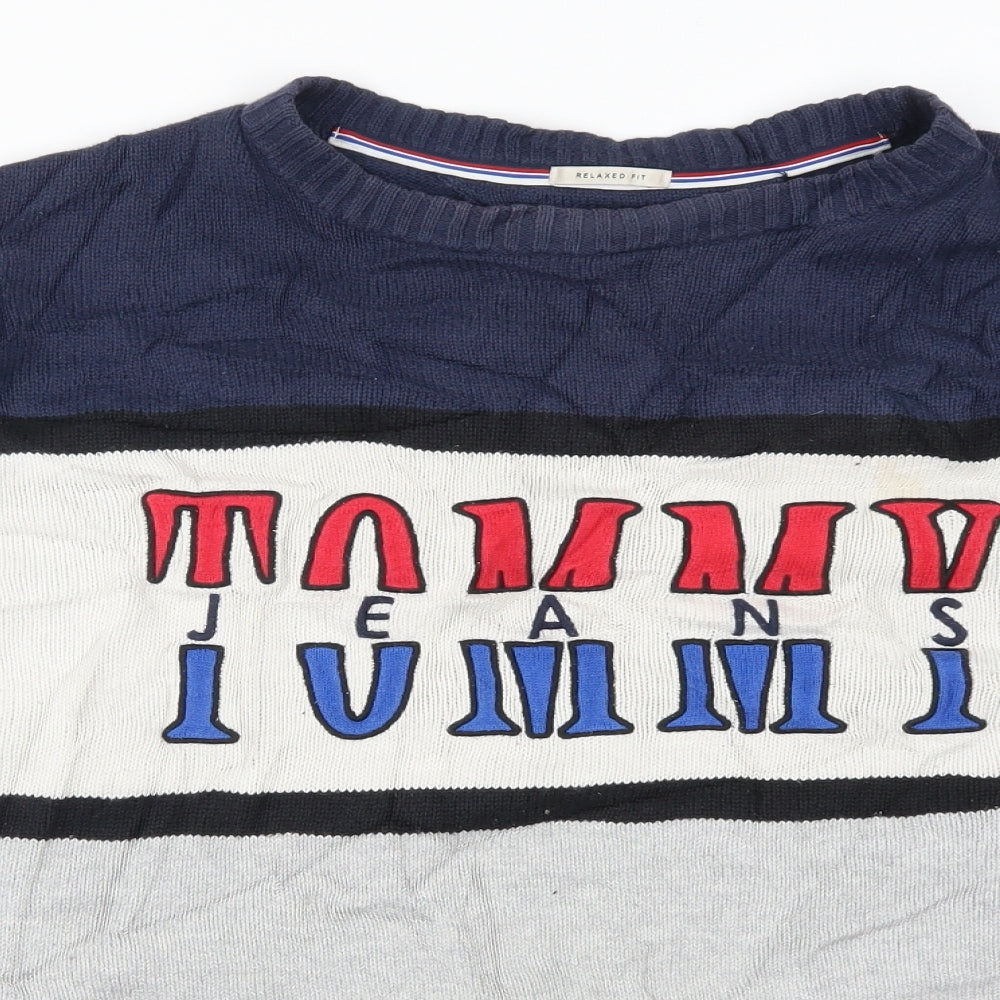 Tommy Jeans Mens Blue Striped  Pullover Jumper Size XL