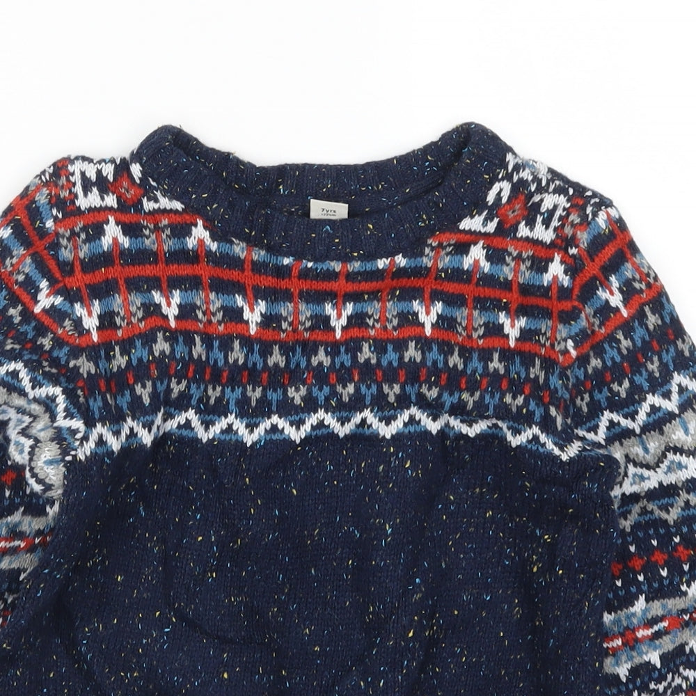 TU Boys Blue Geometric  Pullover Jumper Size 7 Years